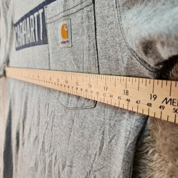 Carhartt T-Shirt Spell Out Logo Pocket Tee Gray Relaxed Fit Short Sleeve Mens S - Picture 4 of 10